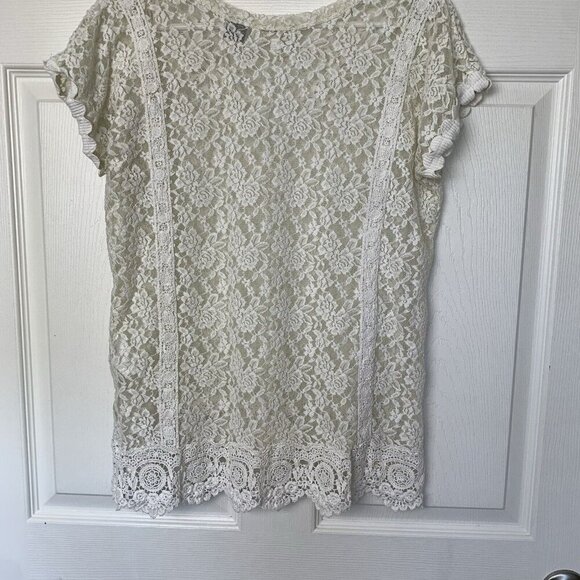 Miss Me Lace Crochet Size Small Top Ivory White Short Sleeve Blouse - Picture 8 of 11
